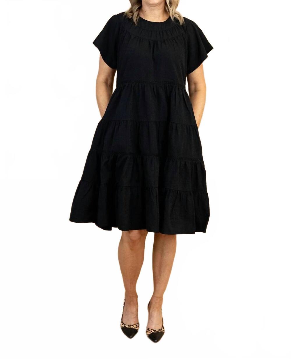 NEW CALISTA anya textured tiered midi dress in black